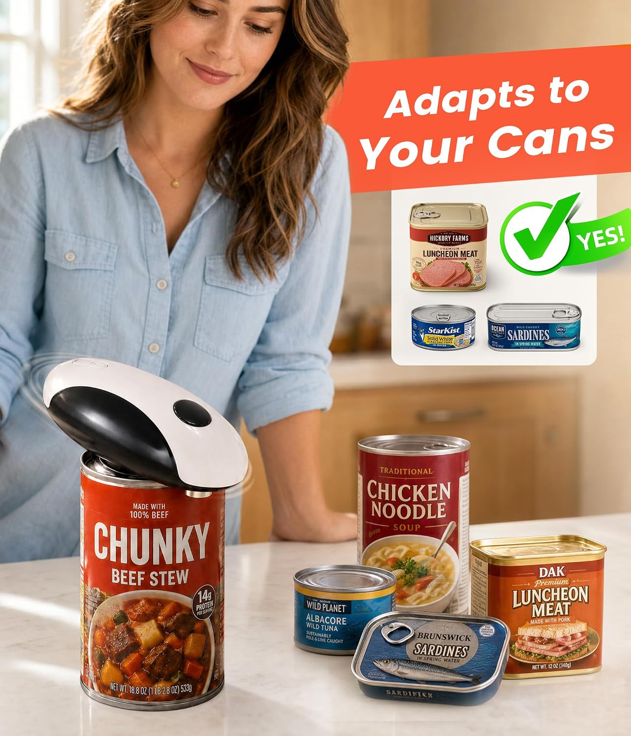 Newise Electric Can Opener, One Touch Automatic Can Openers with Smooth Edge Side Cut, Rechargeable with Magnetic Lid Remover, Hands-Free for Seniors with Arthritis, Kitchen Gadgets Fits Most Cans