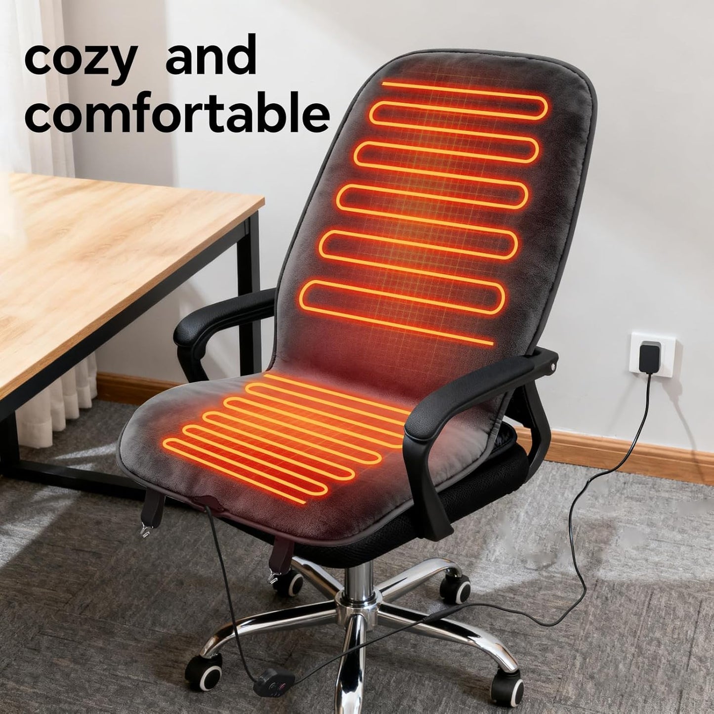Dark Grey Heated Seat Cover Cushion with Heat Warmer, Large Size Soft Comfortable Winter Seat Cover Cushion Heating Pad for Office Home Chair Warm Cold Weather Gift for Winter, 3 Models Setting