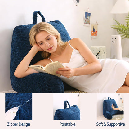 Black Bed Reading Pillow for Adults, Memory Foam Backrest Pillow with Armrests for Sitting Up in Bed, Back & Arm Support, Removable Washable Pillowcase for Sofa Seats