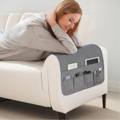 Armchair Caddy for Couch Remote Control Holder with 4 Pockets, Grey 1 Pack | Non-slip, Waterproof, Sofa Armset Organizer, Couch Chair Armrest Storage for TV Remote Control Phone Book Magazine 35"x13"