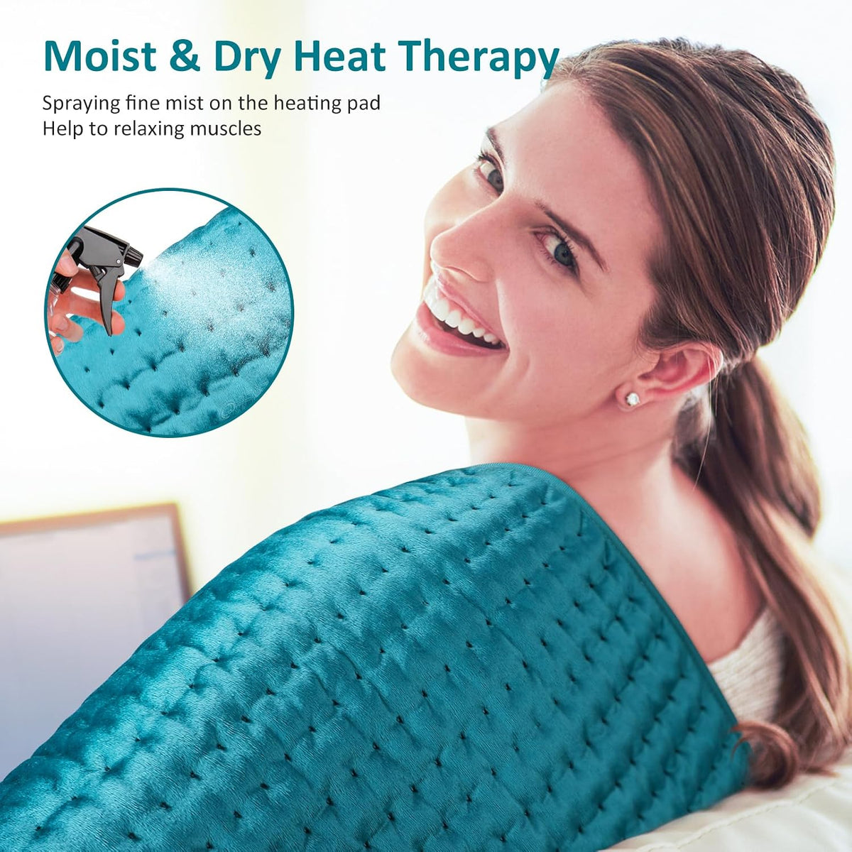 Heating pad for Back/Shoulder/Neck/Abdomen, Heating Pads for Period Cramps with 6 Fast Heating Settings, Auto-Off, Machine Wash, Birthday Gifts for Women Mom Men Dad, Extra Large 12"x24", Blue