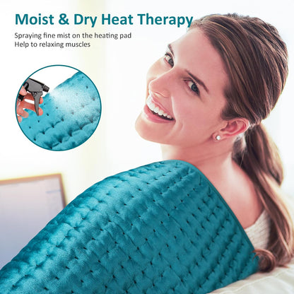 Heating pad for Back/Shoulder/Neck/Abdomen, Heating Pads for Period Cramps with 6 Fast Heating Settings, Auto-Off, Machine Wash, Birthday Gifts for Women Mom Men Dad, Extra Large 12"x24", Blue