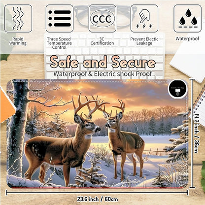 Heated Desk Pad Heated Large Mouse Pad, Electric Quickly Warm Desk Mat with 3 Levels Heating 3 Hours Auto Shut-Off, 31.5" x 13" Warm Gaming Mousepad Hand Foot Warmer, Baby Elephant