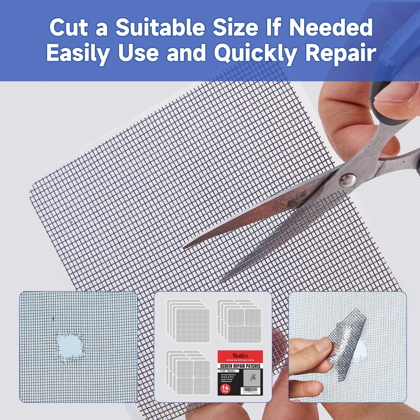 14 Sheets Window Screen Patches Repair Kit, 3 Sizes Window Screen Repair Kit for Mesh Screen Door, Strong Adhesive Fiberglass Quick Screen Repair Tape (Gray)