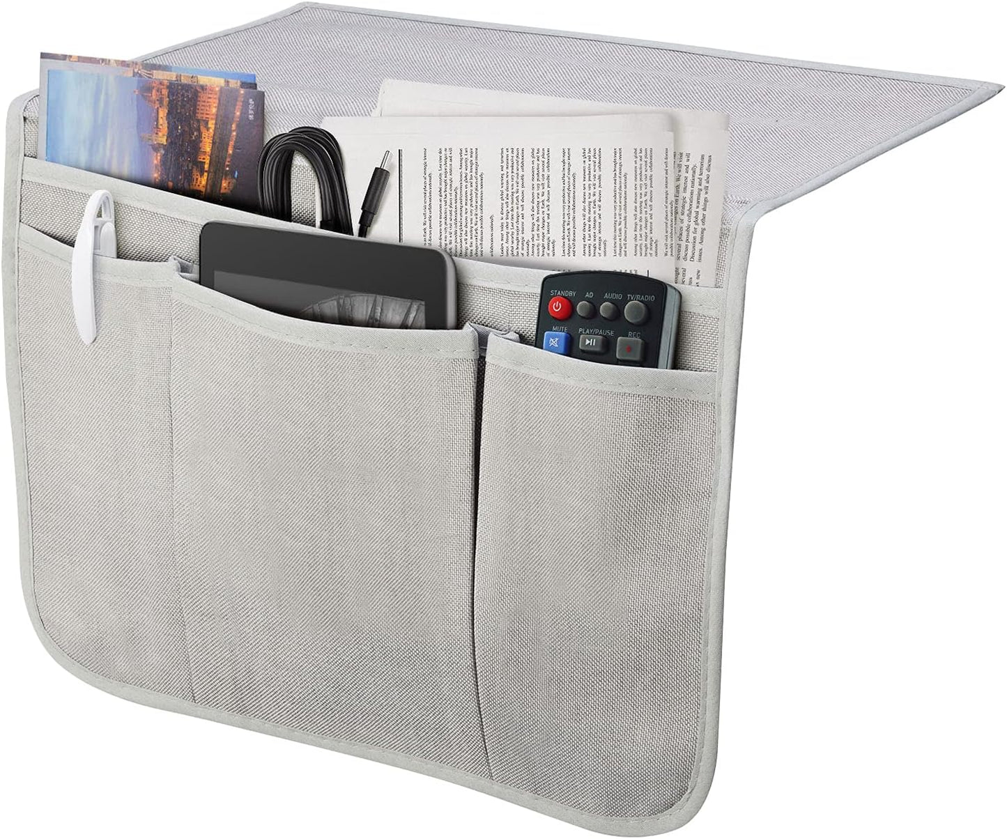 Bedside Caddy Bedside Storage Organizer Magazine Phone Tablet iPad Remote Holder, Organizer Caddy for Home College Dorm Bed, Sofa, Bunk Bed (Grey)