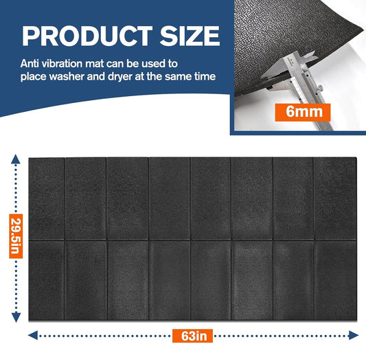 Washer Dryer Anti-Vibration Mat 62.9 * 29.5 Inches Foldable Rubber Mat for Washing Machine Dryer Waterproof Noise Reducing Pads Non-Slip Shockproof Mat for Floor Protection