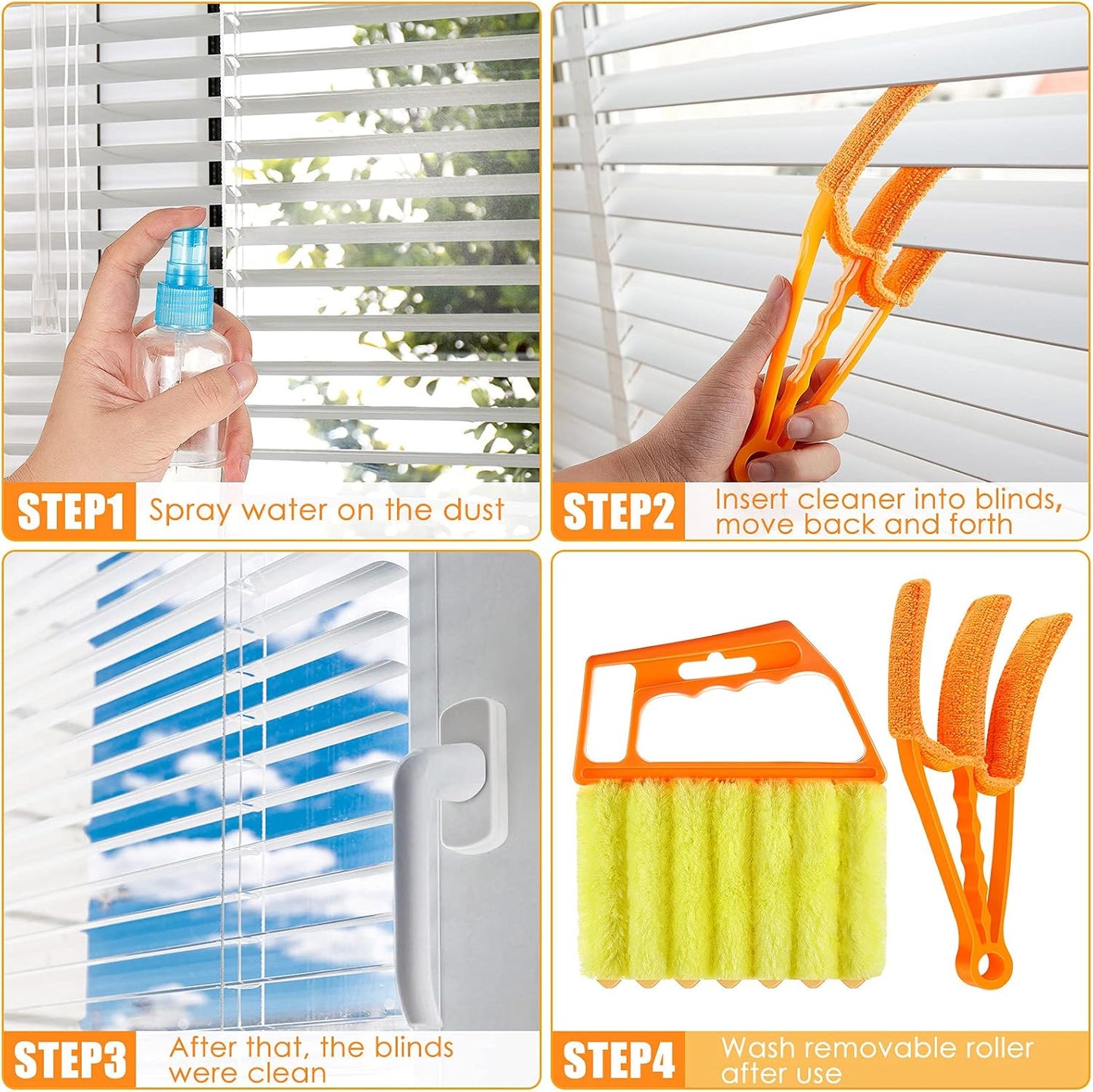 4 Pcs Window Venetian Blind Cleaner Duster Tool 7 Finger Blind Rush and Shutter Cleaner Brush Hand-held Window Shutter Air Conditioner Duster for Dirt(Green, Blue)