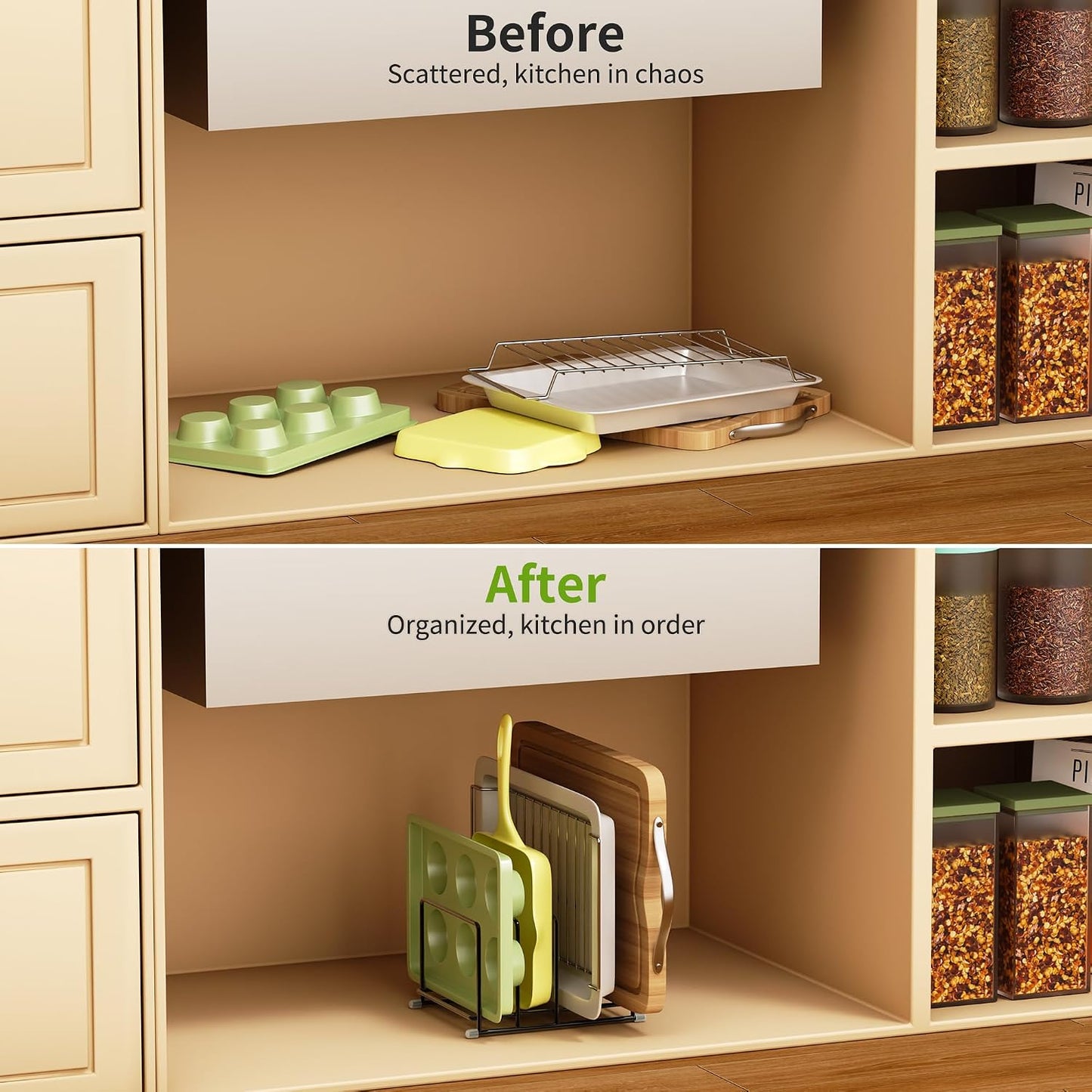 Cutting Board Organizer-1.6in Wide Kitchen Cutting Board Holder Stand for Pan,Baking Sheets,Cookie Sheets with 4 Slots,Baking Sheet Oragnizer(2PC-Medium)