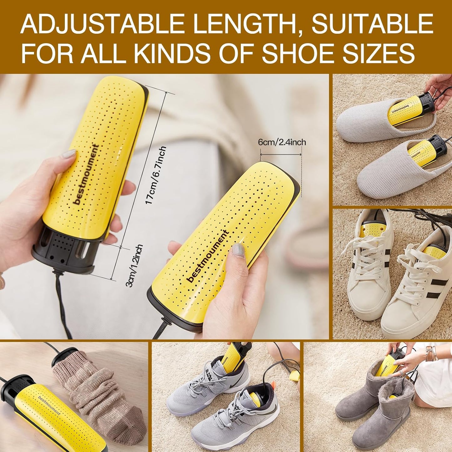 Portable Ski Boot Shoe Dryer, Footwear Dryers Machine with Auto Temperature Control for Rainy Seasons Winter Travel, Extendable Boot Warmer Fireproof Drying for Shoes, Gloves (with timer buttons)
