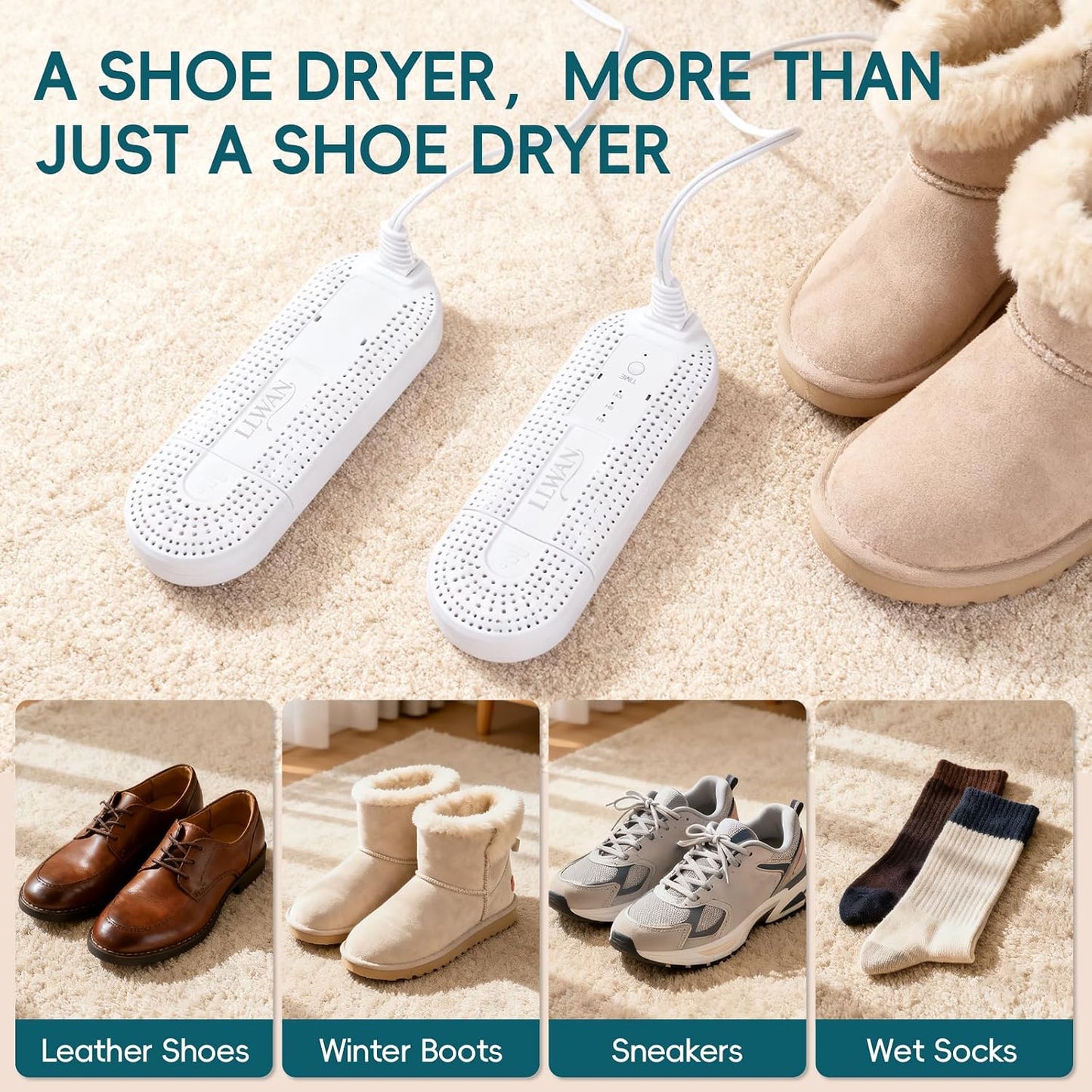 Boot Dryer for Work Boots, Electric Portable Shoe Dryer with Timer for Sneaker Socks Gloves Drying, Boot Warmer Extendable for Rainy Seasons Winter Travel