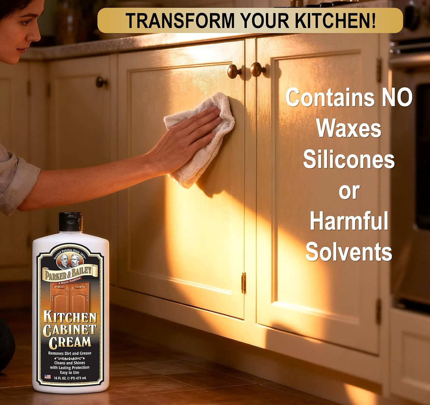 Parker and Bailey Kitchen Cabinet Cream-Wood Cleaner-Grease Remover 16 oz (1) | Wood degreaser that restores and protects cabinets naturally