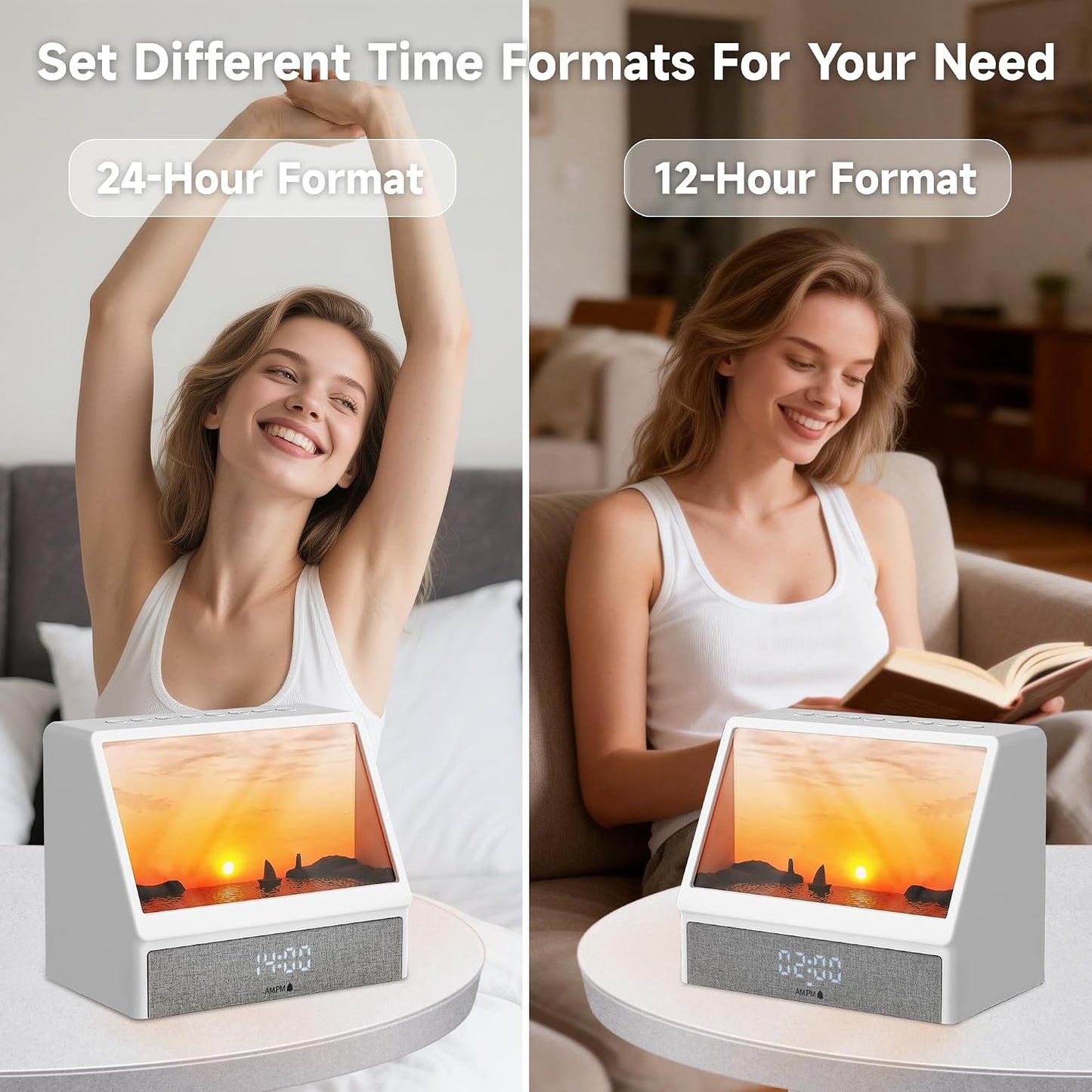 Upgraded Sunrise Alarm Clock, White Noise Machine with 12 Soothing Sounds, Wake-Up Light with Snooze Function, 12/24H Dual Time Display, Power Adapter Included, for Youth Back to School