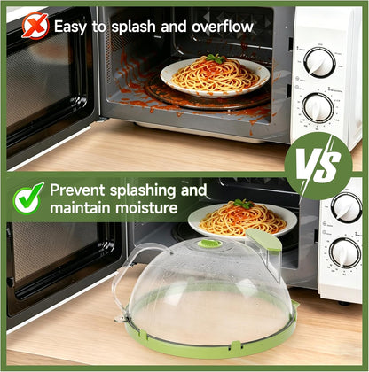 10" Microwave Splatter Cover with Water Steamer, Microwave Cover for Food, Dome Splatter Guard with Hanging Hole, Easy Clean & Space Saving Hanging Design, Grey