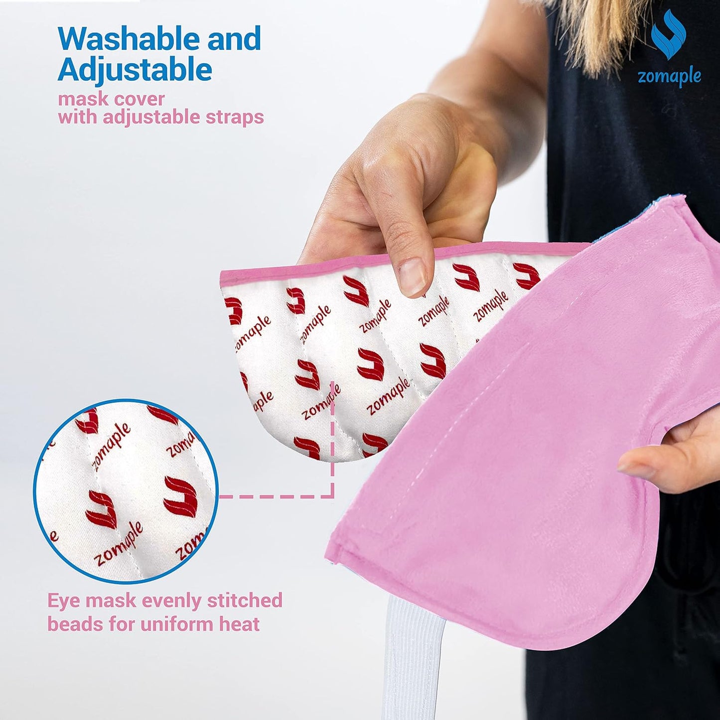 ZOMPALE Heated Eye Mask for Dry Eyes – Microwavable Moist Heat Eye Compress – Warm Compress for Eyes, Eye Strain & Stye Relief – Adjustable Strap, Washable Plush Cover, Reusable Eye Mask for Sleep