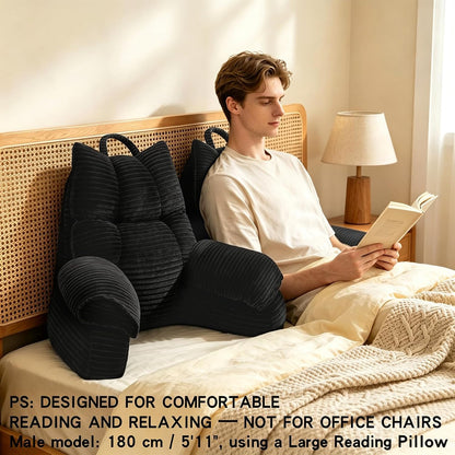 Reading Pillow for Bed with Arms, Back Support, Memory Foam（Grey Black）