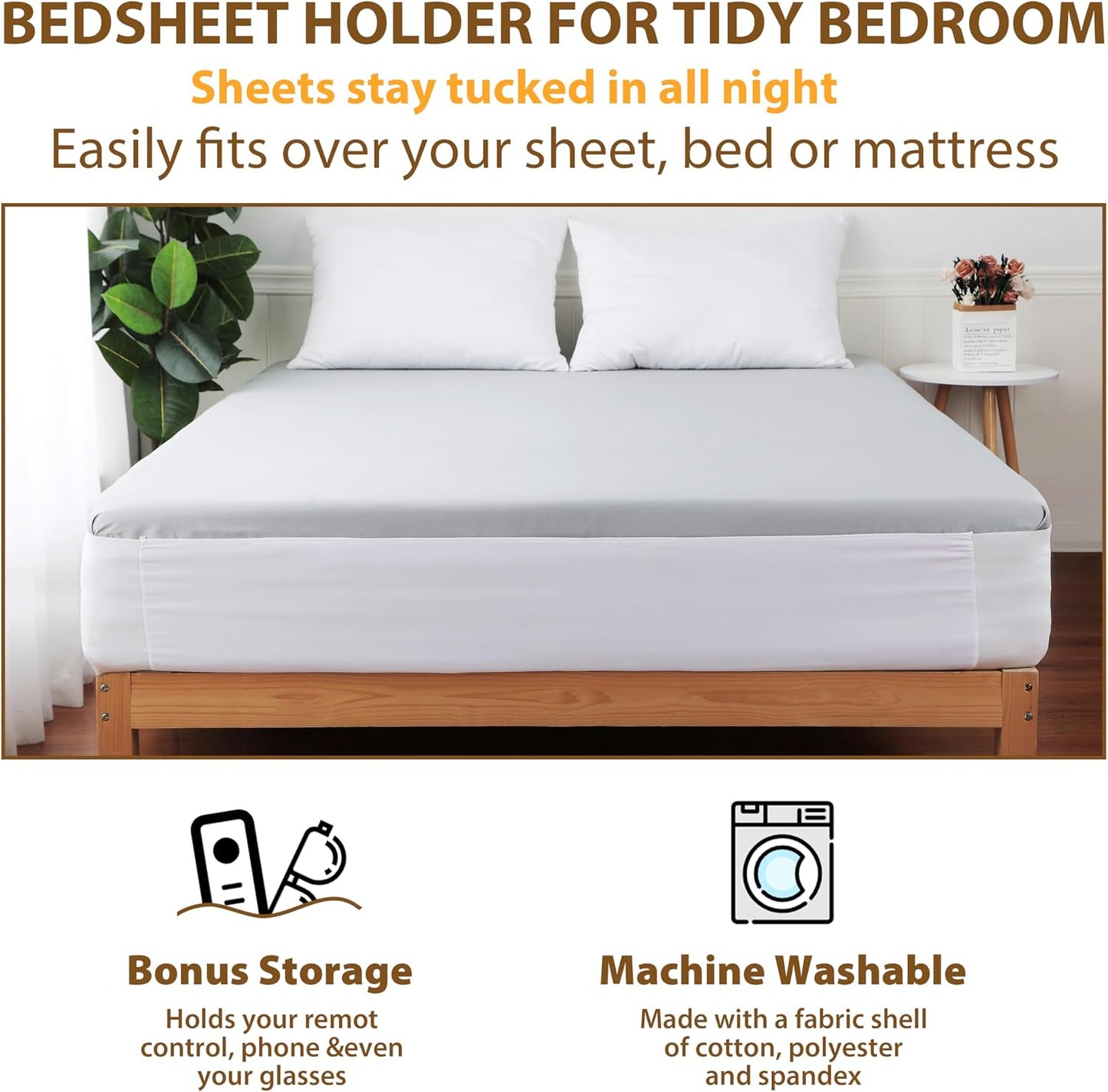 Fitted Bed Sheet Straps Sturdy Bed Sheet Strap Holder Bedroom Sheet Fasteners Keep Sheets in Place Reusable Elastic Mattress Straps for All Mattress Sizes (King)