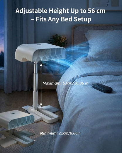 Under Sheets Cooling Fan, Mattress Cooling Fan for Hot Sleepers, Rechargeable Air System with Remote, 5 Speeds, Adjustable Height, Quiet Under Blanket Airflow for Low and Standard Beds (White)