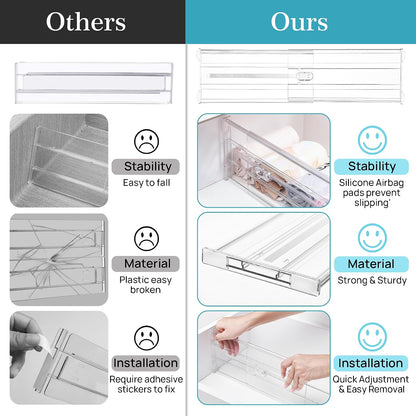 Vtopmart 2.36" Drawer Dividers with Expandable Inserts, 12.8"-22.3", 8 Pack | Adjustable Kitchen Drawer Organizer, Clear Organizer Separator for Flatware, Utensil, Cutlery, 8 Dividers with 14 Inserts