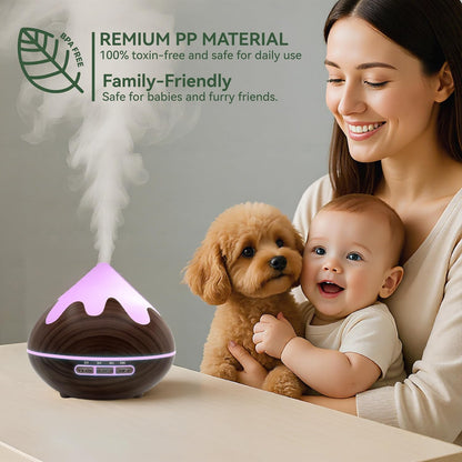 500ML Essential Oil Diffuser, Aromatherapy Diffuser with Remote Control, Multifunctional Air Diffusers for Home Office Room, Fragrance Aroma Diffuser with 7 Color LED & 2 Mist Mode, Brown