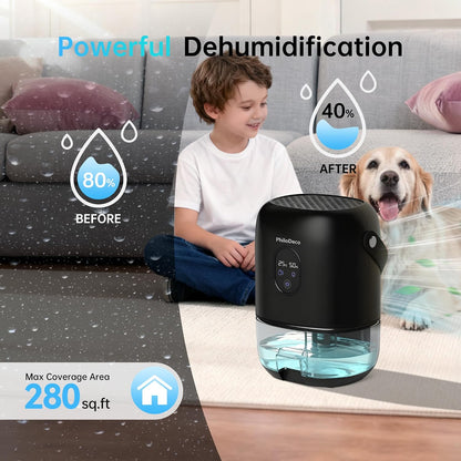 PHILODECO 35 OZ Dehumidifiers for Home(280 sq.ft), Ultra Quiet 25 dB for Bedroom & Bathroom with Auto Shut Off, Small Dehumidifiers for Closet, RV & Basement, 7 Colors LED Light, White