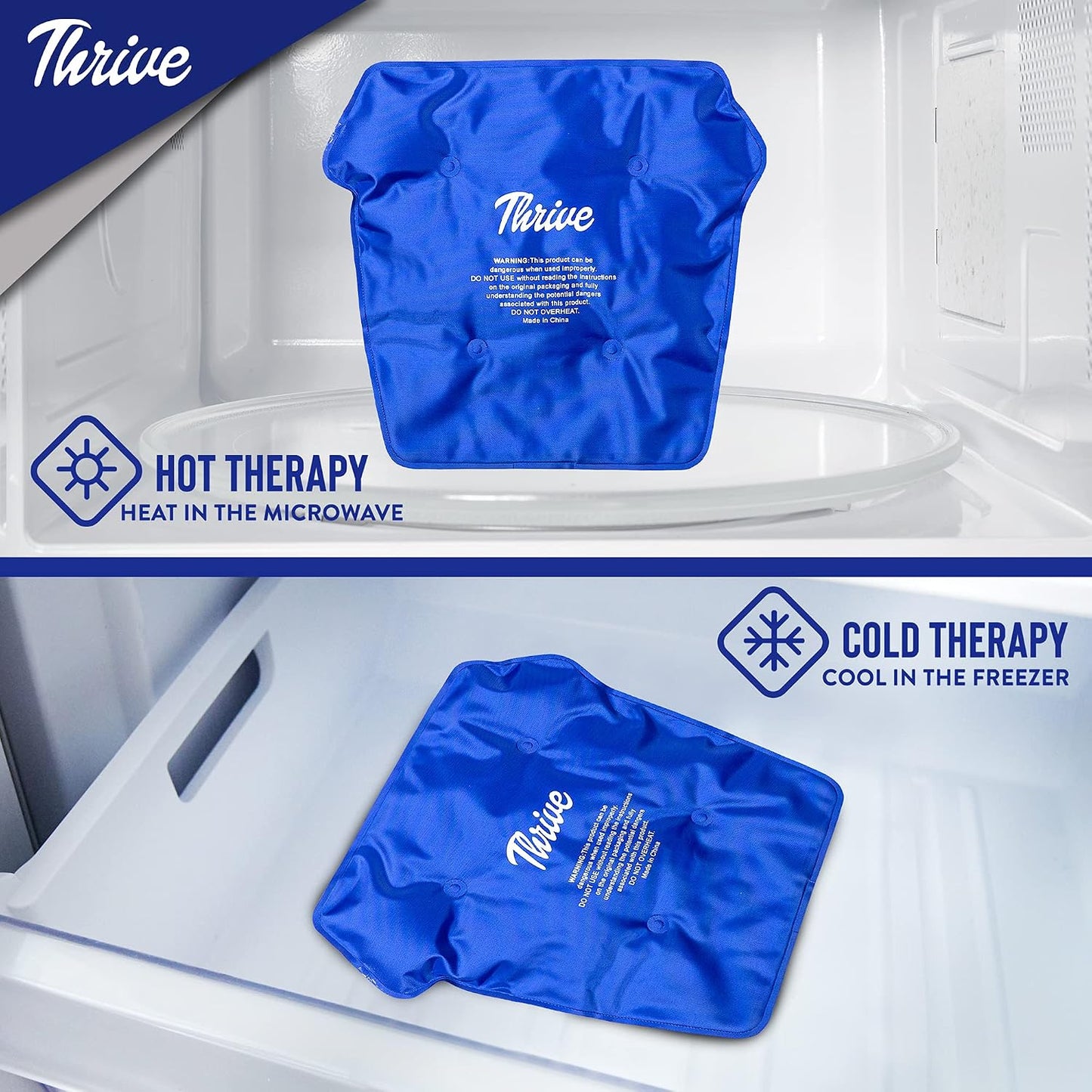 Thrive Reusable Ice Packs for Injuries - Long-Lasting Gel Ice Pack - Neck & Knee Gel Wraps - Cold Compresses for Injuries & Back Pain Relief - Regular 2-Count, Light Blue