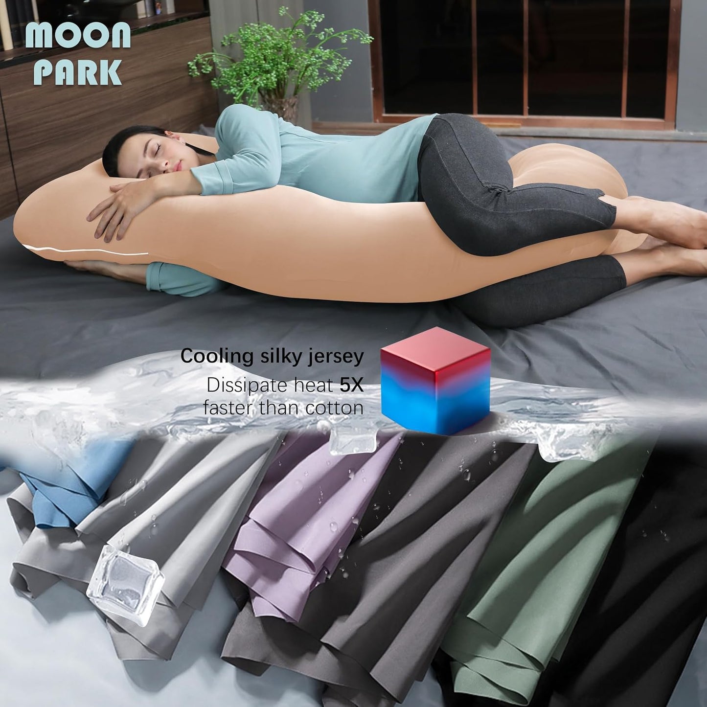 MOON PARK Pregnancy Pillows for Sleeping - 57 Inch U Shaped Full Body Maternity Pillow with Removable Cover - Support for Back, Legs, Belly, Hips - Pregnancy Pillow for Women - Grey