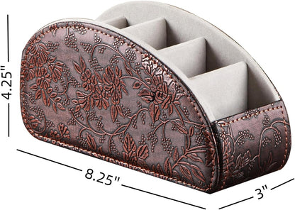 PU Leather Remote Control Holder with 5 Compartments - Storage Tray & Desktop Organizer for TV Remotes,Glasses,Pens,Accessories - Space-Saving Design for Bedside Table & Office Desk (Black)