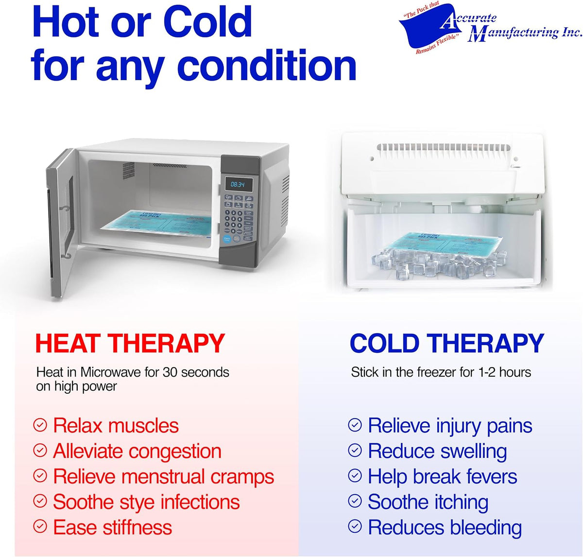 Flexible Reusable Gel Packs for Neck, Wrist, Arm, Back and Shoulder Pain Relief - Versatile Hot or Cold Gel Packs for Injuries, Sore Muscles or Toothache Pain Relief, Blue, 9" x 12"