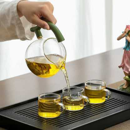 Glass Kungfu Teapot Set Tea maker with Infuser Semi Automatic Tea Set with 6 Small Cups (Red)