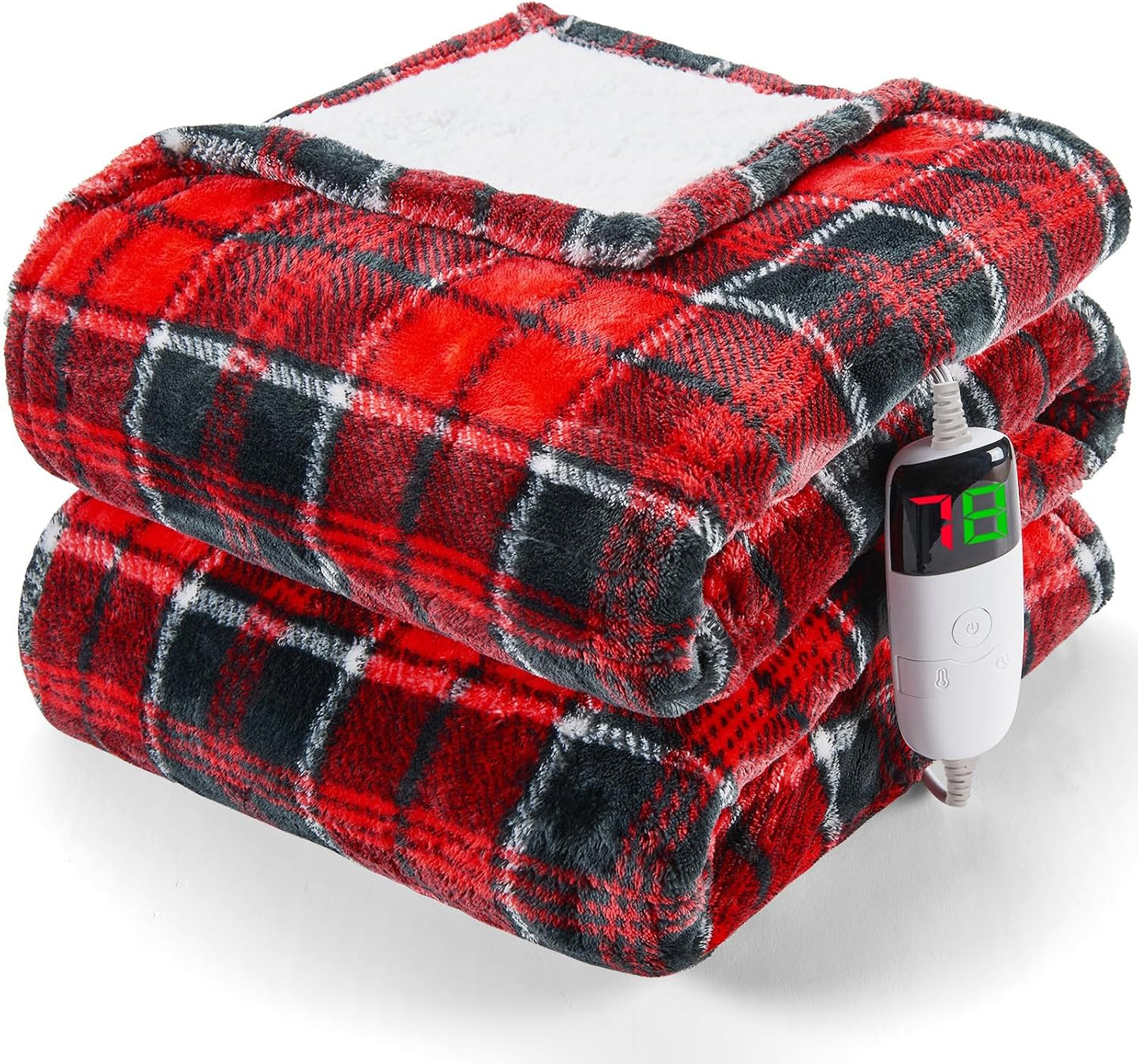 Heated Blanket Electric Throw 50X60 Heating Blanket with 10 Heating Levels 8 Hours Auto Off, Blue Plaid Sherpa Blankets Winter Warmer, Home Decor for Couch Bed Office,Gifts for Mom, Women,Washable