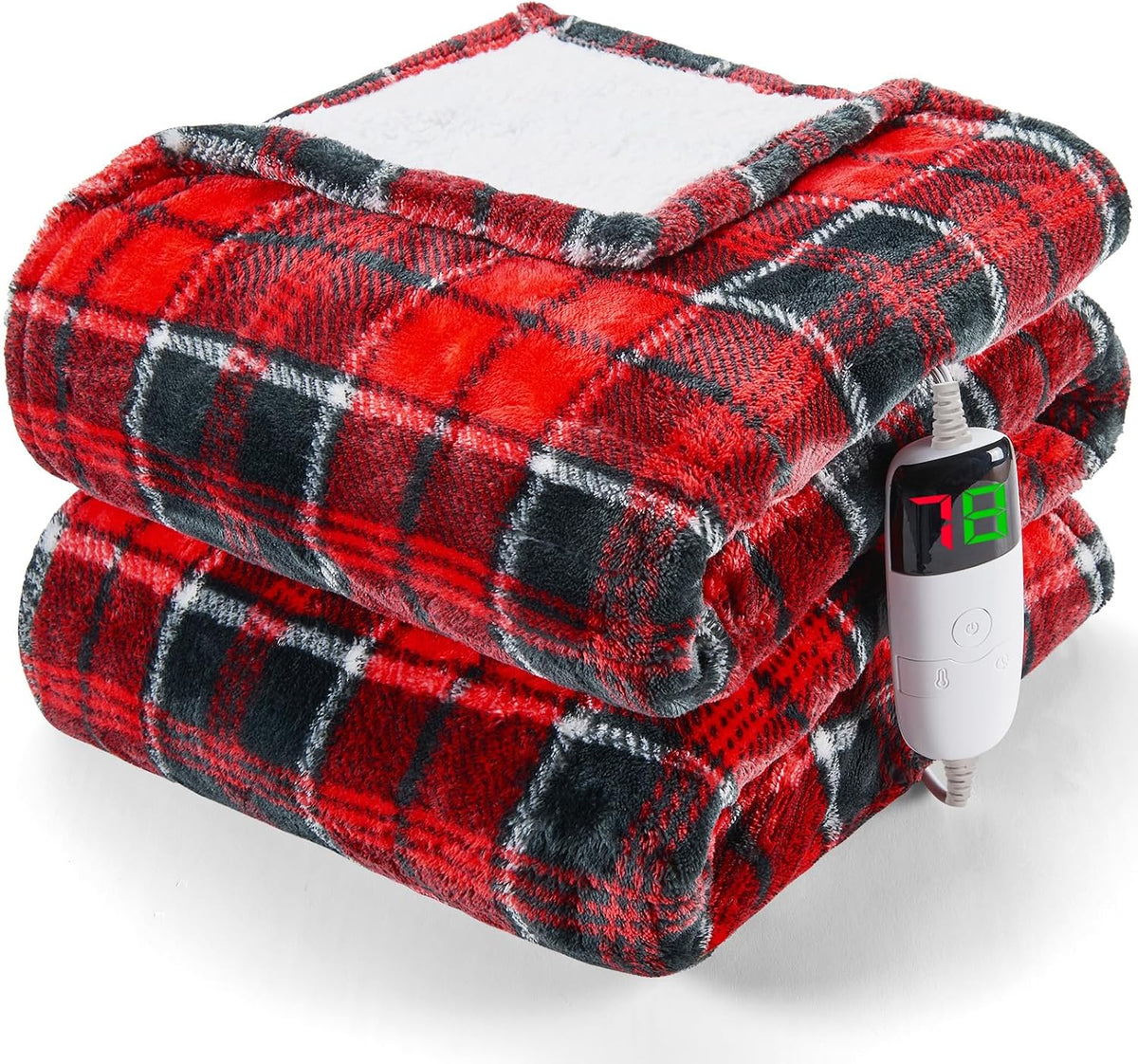 Heated Blanket Electric Throw 50X60 Heating Blanket with 10 Heating Levels 8 Hours Auto Off, Blue Plaid Sherpa Blankets Winter Warmer, Home Decor for Couch Bed Office,Gifts for Mom, Women,Washable