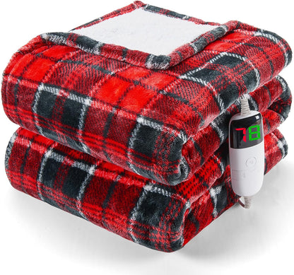 Heated Blanket Electric Throw 50X60 Heating Blanket with 10 Heating Levels 8 Hours Auto Off, Blue Plaid Sherpa Blankets Winter Warmer, Home Decor for Couch Bed Office,Gifts for Mom, Women,Washable