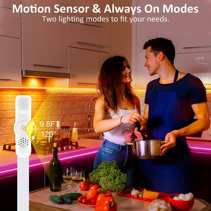 maylit 8 PCS Motion Sensor RGB Under Cabinet Lights Kit, App and Remote Control Led Strip Lights, Music Sync Color Changing Led Lights with Power Adapter, for Cabinet, Counter, Shelf, Bookcase, 13ft | App and Remote Control Led Strip Lights, Music Sync