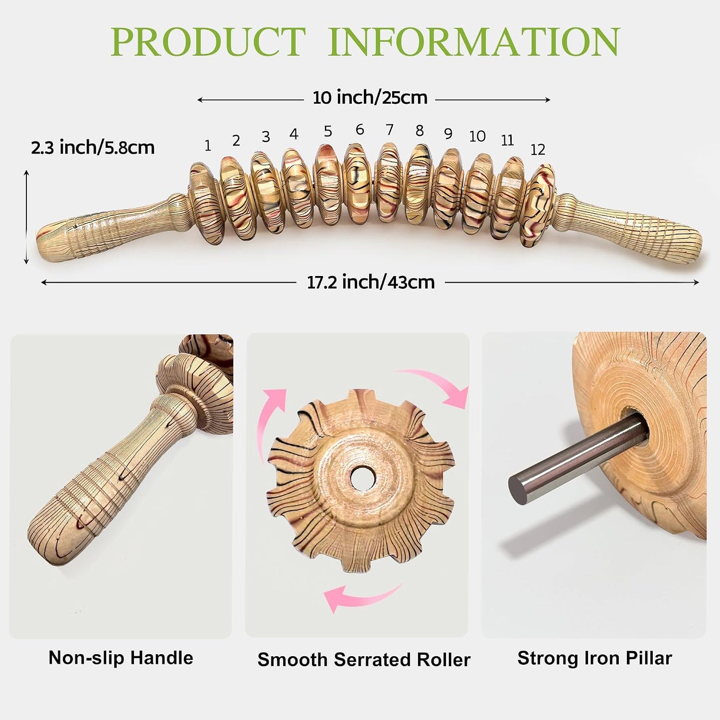 Manual Wood Therapy Massage Stick, Wooden Cellulite Muscle Roller for Legs | Body Sculpting, Lymphatic Drainage Massager, Wooden Massage Tools for Trigger Points Relief, Sore Muscle Recovery
