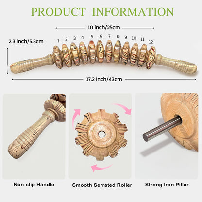 Manual Wood Therapy Massage Stick, Wooden Cellulite Muscle Roller for Legs | Body Sculpting, Lymphatic Drainage Massager, Wooden Massage Tools for Trigger Points Relief, Sore Muscle Recovery