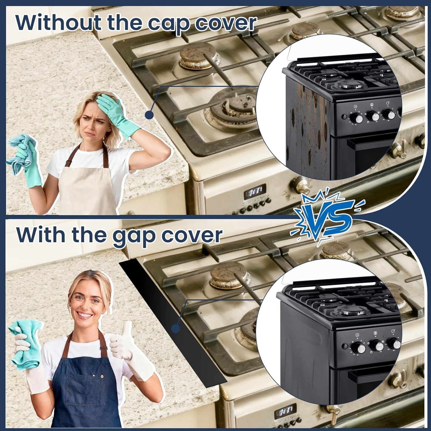 2PCS Kitchen Stove Counter Gap Covers Stainless Steel (13.8"-27.5" Black) | Cooktop Trim Kit, Stove Gap Guards, Oven Gap Filler, Easy to Clean, Heat Resistant & Effectively Protect Stove Gap Filler