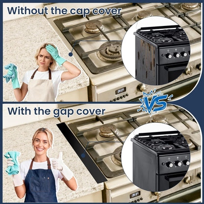 2PCS Kitchen Stove Counter Gap Covers Stainless Steel (13.8"-27.5" Black) | Cooktop Trim Kit, Stove Gap Guards, Oven Gap Filler, Easy to Clean, Heat Resistant & Effectively Protect Stove Gap Filler