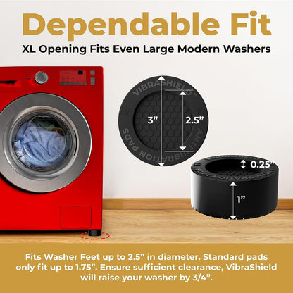 Anti Vibration Pads for Washing Machine & Dryer, Fit Feet to 2.5in 4 Pack | Stops washer walking, moving; non-slip HexaGrip; rubber shock absorber, stabilizer; spin cycle noise reducer