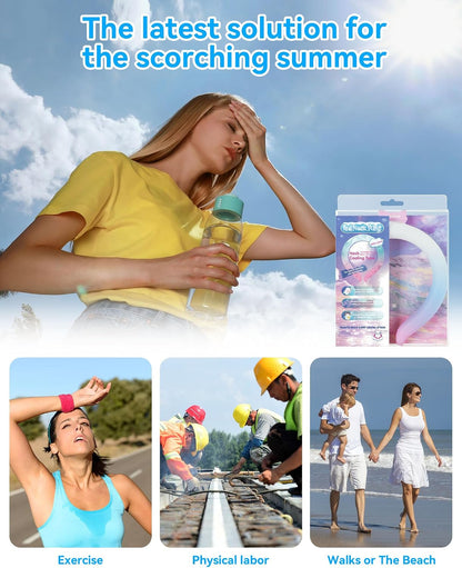 Neck Cooling Tube Wraps Ice Ring Neck Cooler Personal Ice Pack Wrap for Hot Weather Gel Reusable Wearable Gel Cooling for Summer Heat Hot Flashes Freezer Below 64.4℉