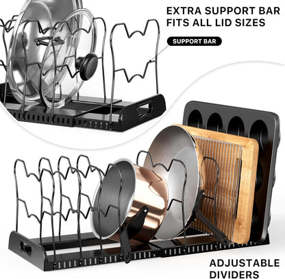 Simple Houseware Expandable Pan Rack 10 Adjustable Compartments, White | Kitchen Cabinet Organizer for Pots, Pans, Lids & Bakeware - Pantry & Countertop Storage