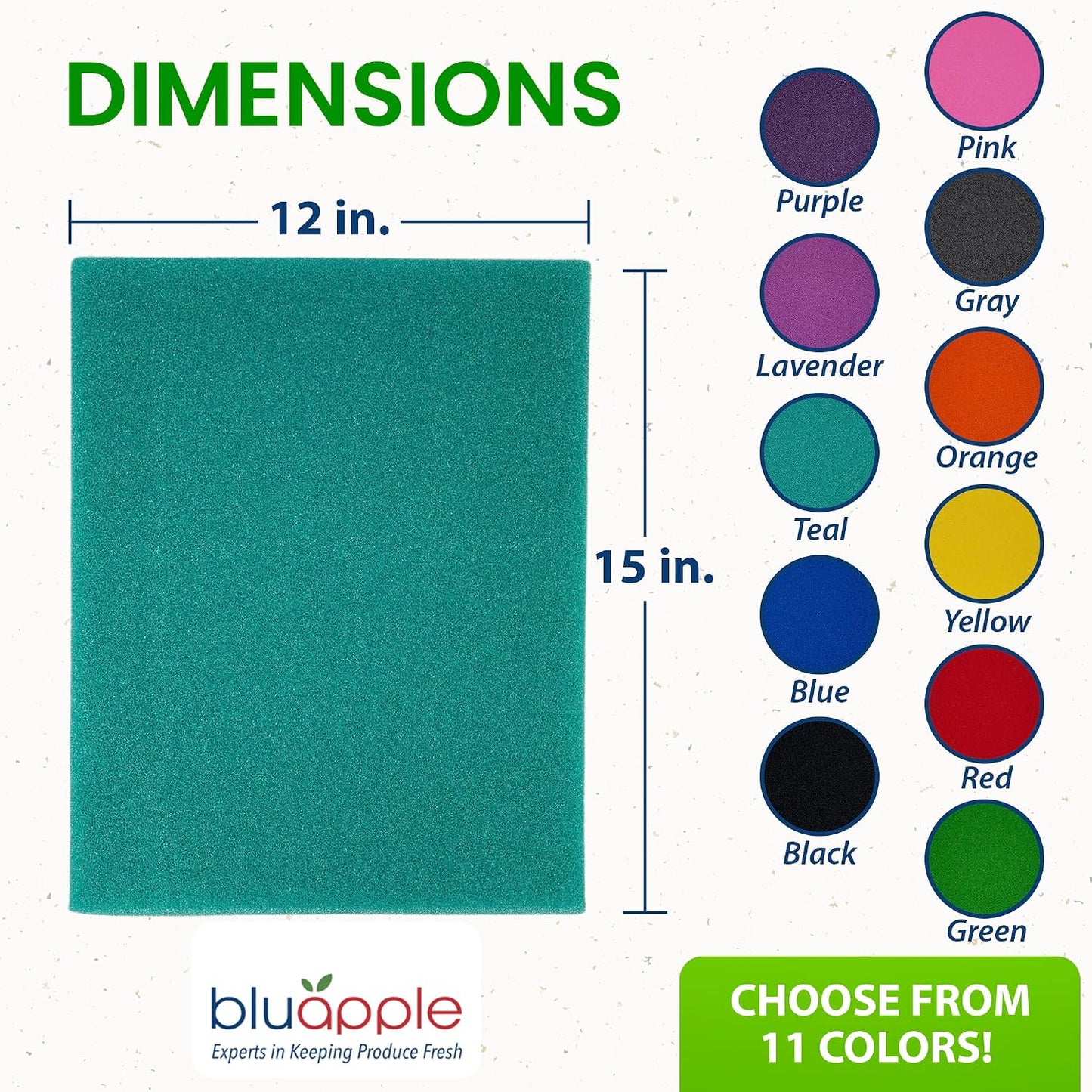 Bluapple FreshMats - Refrigerator Bin Liners, Fridge Drawer Mats - Keeps Produce Fresh Longer, Prevents Bruising, Promotes Air Circulation - BPA-Free Polyurethane Foam - (4-Piece Set, 12"x15", Green)