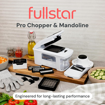 Fullstar Pro XL Vegetable Chopper & Mandoline Slicer w Pull-Out Catch Tray | 6 in 1 Veggie, Onion & Fruit Slicer, Dicer & Grater with Sharp Stainless Steel Blades - XL Food Prep Set (Black)