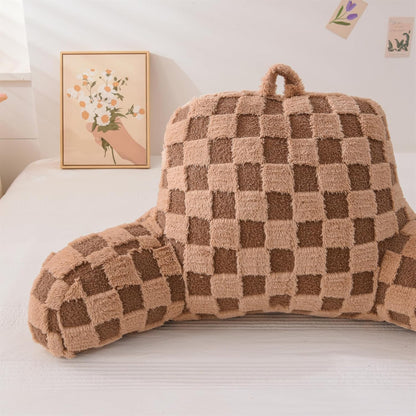 Aimuan Reading Pillow Checkered Bed Rest Wedge Backrest Checkerboard Pillow with Arms Back Support for Sitting Up in Bed Cushion Incline Rest Sleeping Snoring Pillow (Beige,Large)