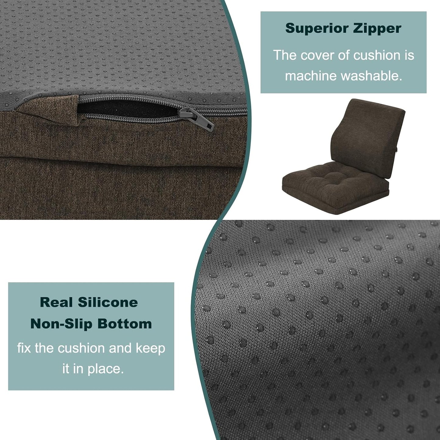 baibu Memory Foam Recliner Cushions with Lumbar Support Pillow Set for Elderly, 20x20x5 Inch Dual-Layer Design Non-Slip Recliner Seat Cushion & Back Support Pillow for Reduce Hip & Lumbar Pain, Brown