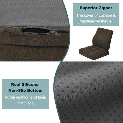 baibu Memory Foam Recliner Cushions with Lumbar Support Pillow Set for Elderly, 20x20x5 Inch Dual-Layer Design Non-Slip Recliner Seat Cushion & Back Support Pillow for Reduce Hip & Lumbar Pain, Brown