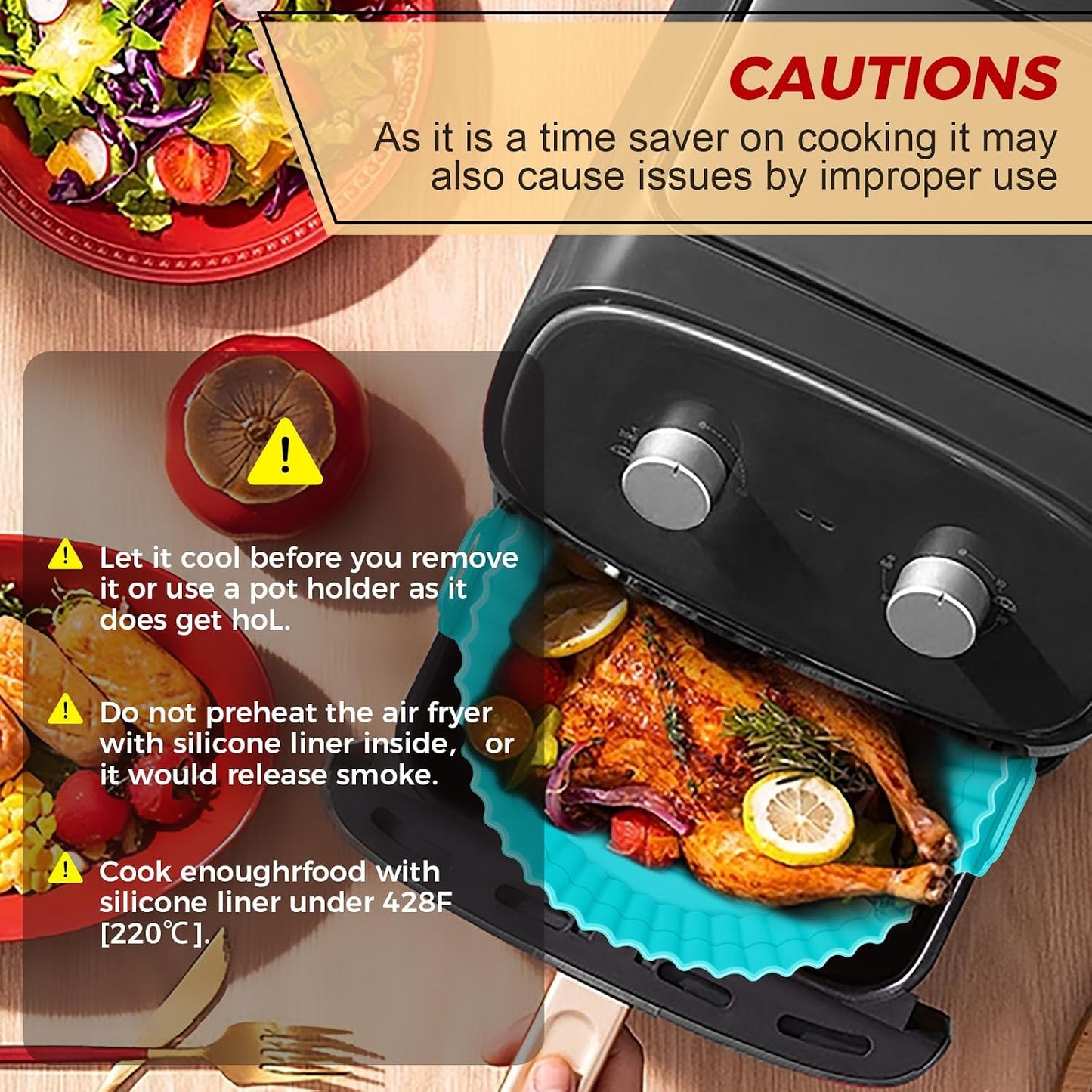 3 Pack Air Fryer Silicone Liners 8inch Air Fryer Silicone Pot Reusable Food Grade Silicone Airfryer Liners Baking Basket Accessories Replacement of Flammable Disposable Parchment Paper