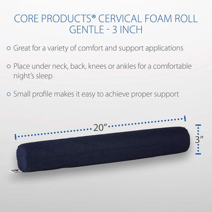 Core Cervical Foam Roll for Neck Support & Sleeping Alignment, 20x 3, Gent | Cervical roll supports the natural curve of the neck for comfortable sleeping, resting and travel.