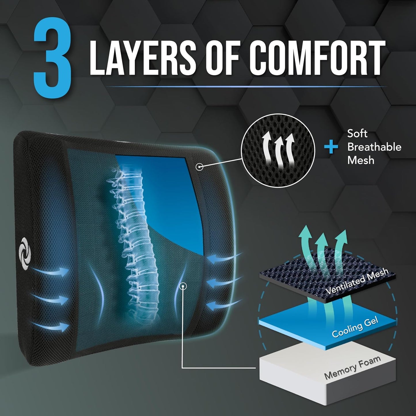 Samsonite Lumbar Support Pillow for Office Chair, Lower Back Support for Car, Back Pillow Desk Chair Cushion with Memory Foam, Improved Posture Backrest