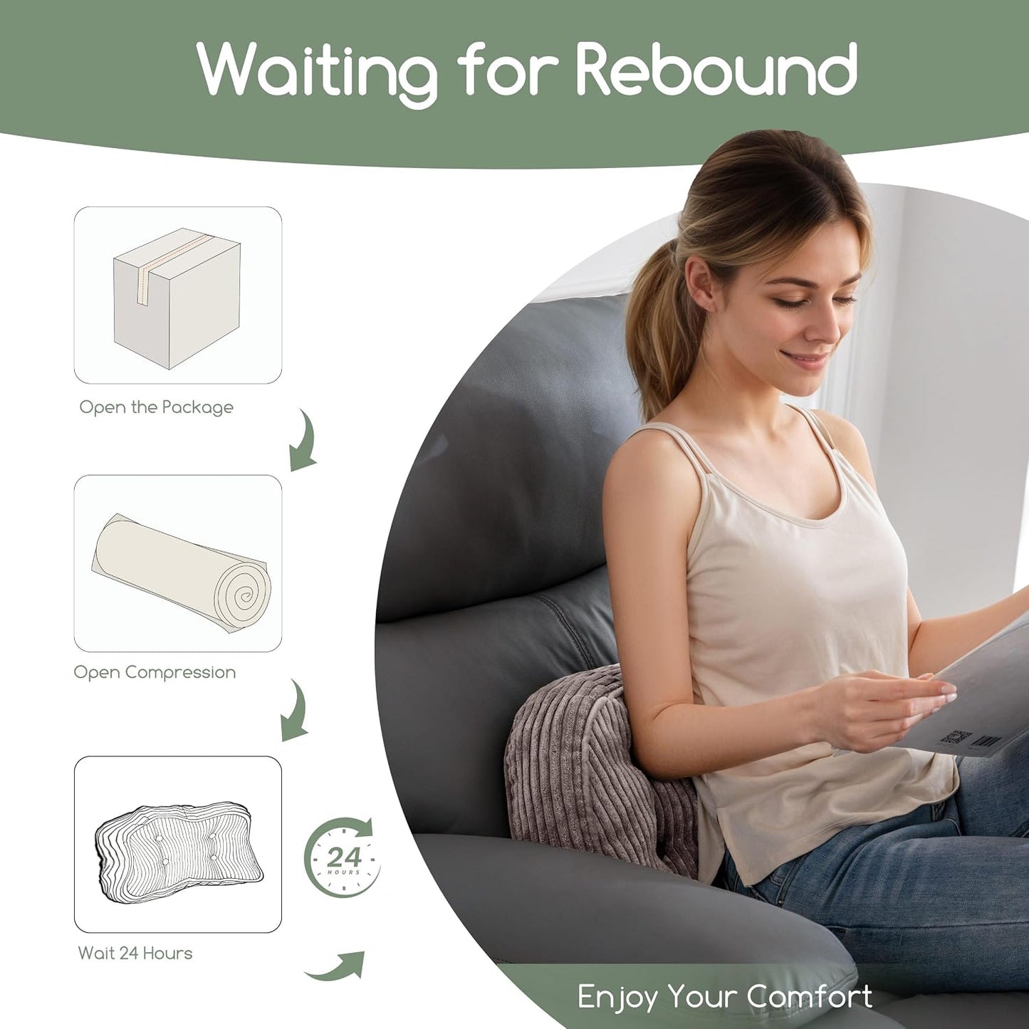 HIGOGOGO Lumbar Support Pillow for Recliner Chair/Accent Chair/Couch/Office Chair, Tufted Corduroy Back Support Cushion for Elderly, Recliner Cushions for Back Rest, Pain Relief, Reading, Dark Grey