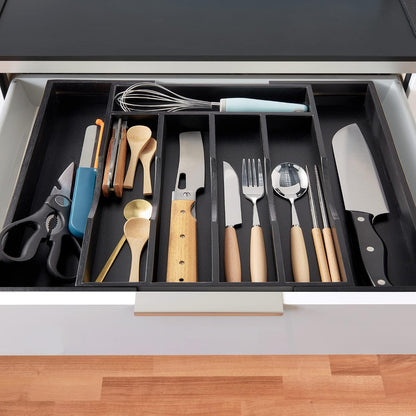 Expandable Bamboo Kitchen Drawer Organizer for Cutlery and Utensils, Adjustable Bamboo Wood Cutlery Tray in Drawer for Flatware and Silverware in Kitchen, (Natural)